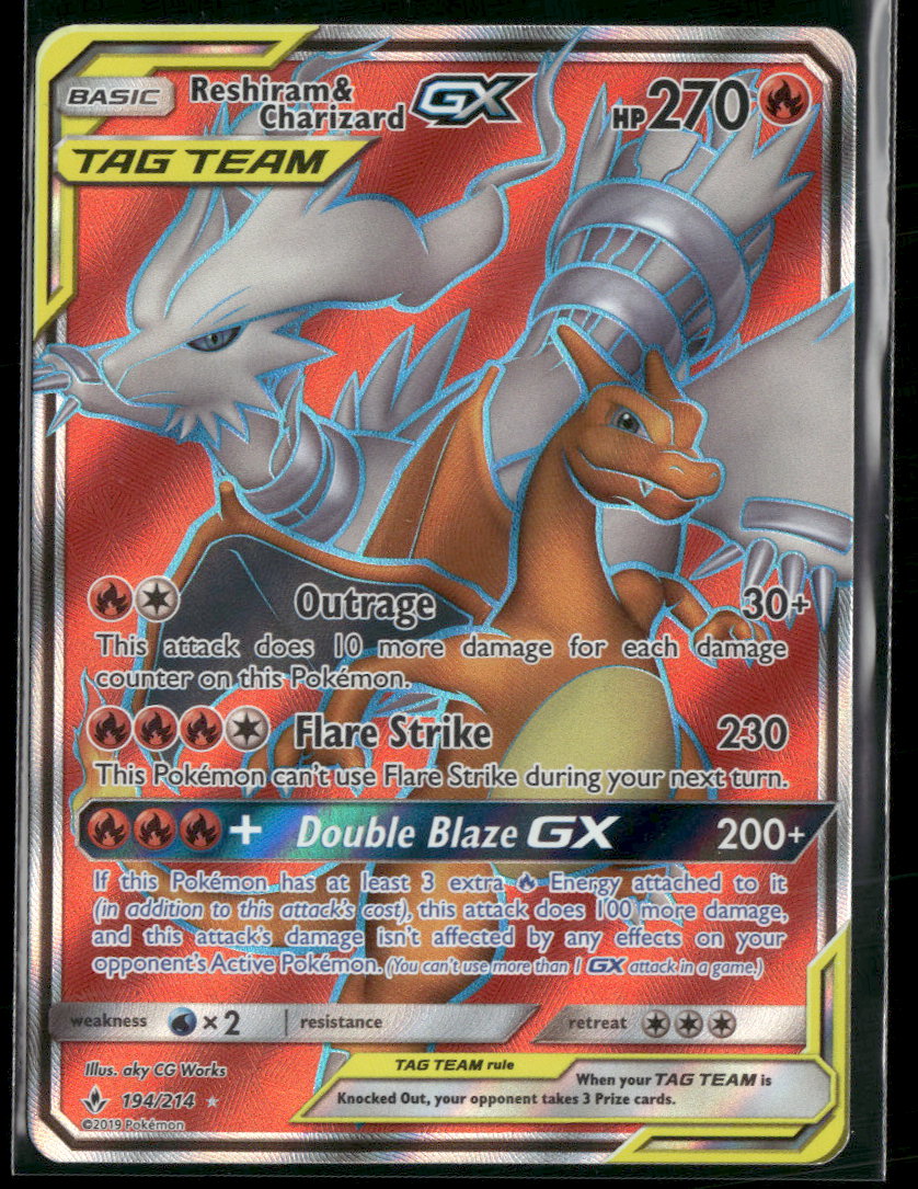 pokemon cards reshiram and charizard gx SM