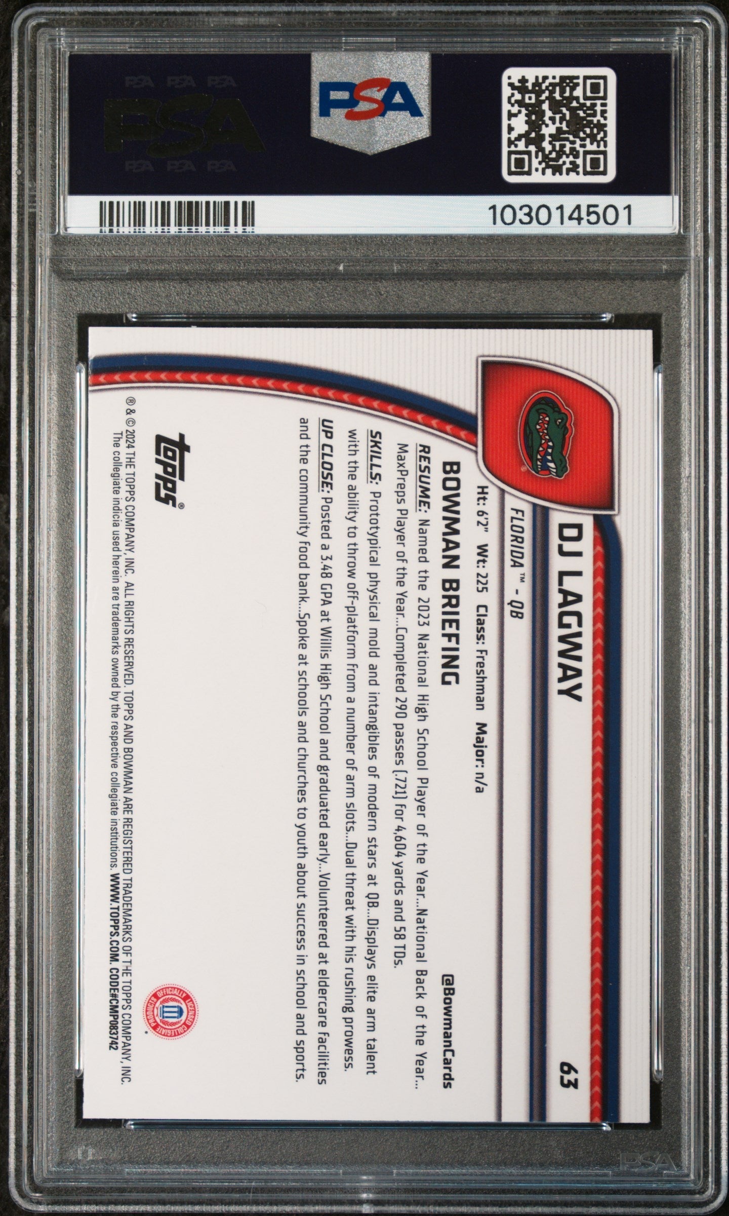 Graded 2024 Topps Bowman U Chrome DJ Lagway #63 Rookie RC Football Card PSA 10 Gem Mint - Golden Apple Comics