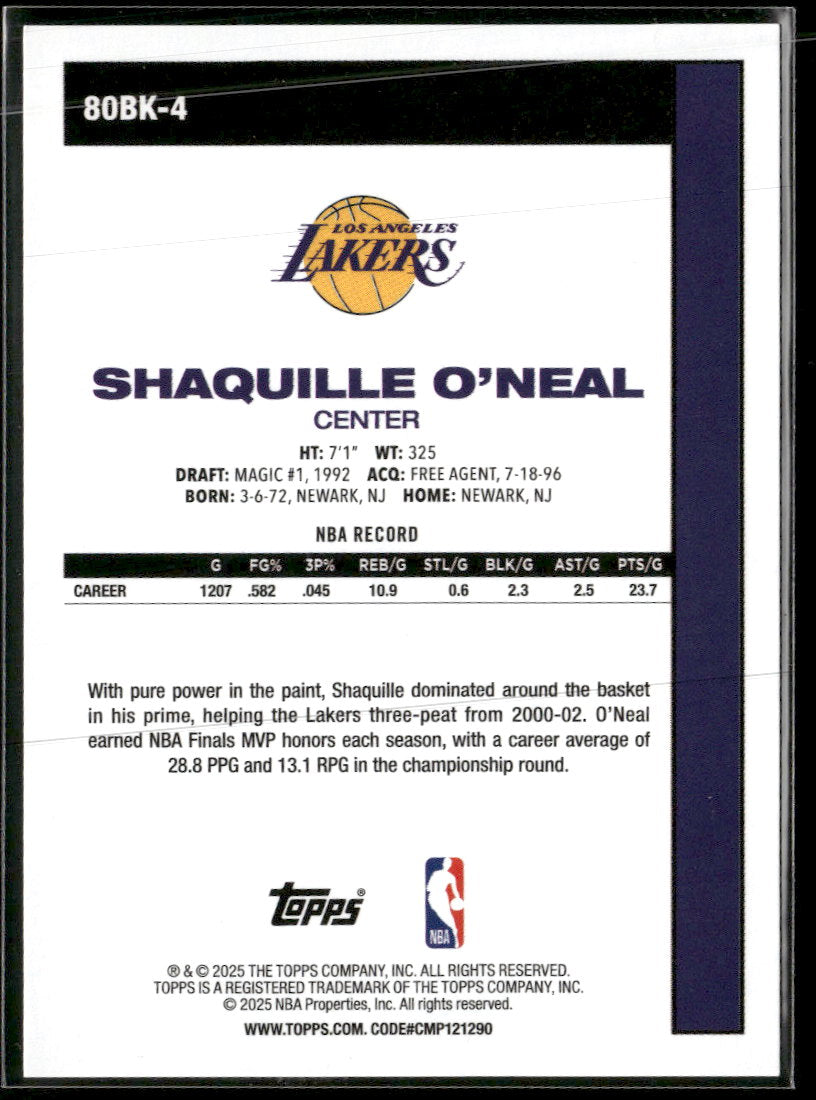 2025-26 Topps 1980-81 Basketball Gold Holo Foil Shaquille O'Neal #/50 #80BK-4