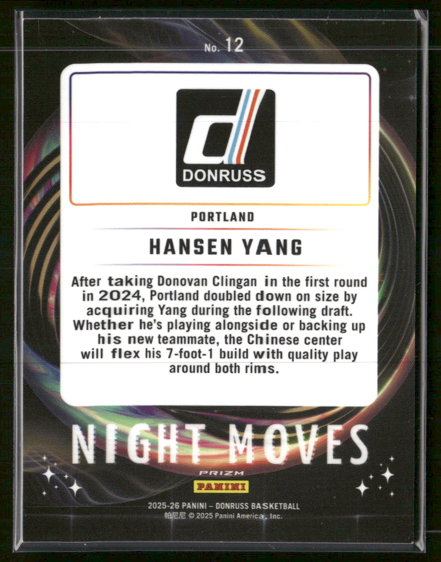 2025-26 Panini Donruss Night Moves Rookie Card Hansen Yang #12