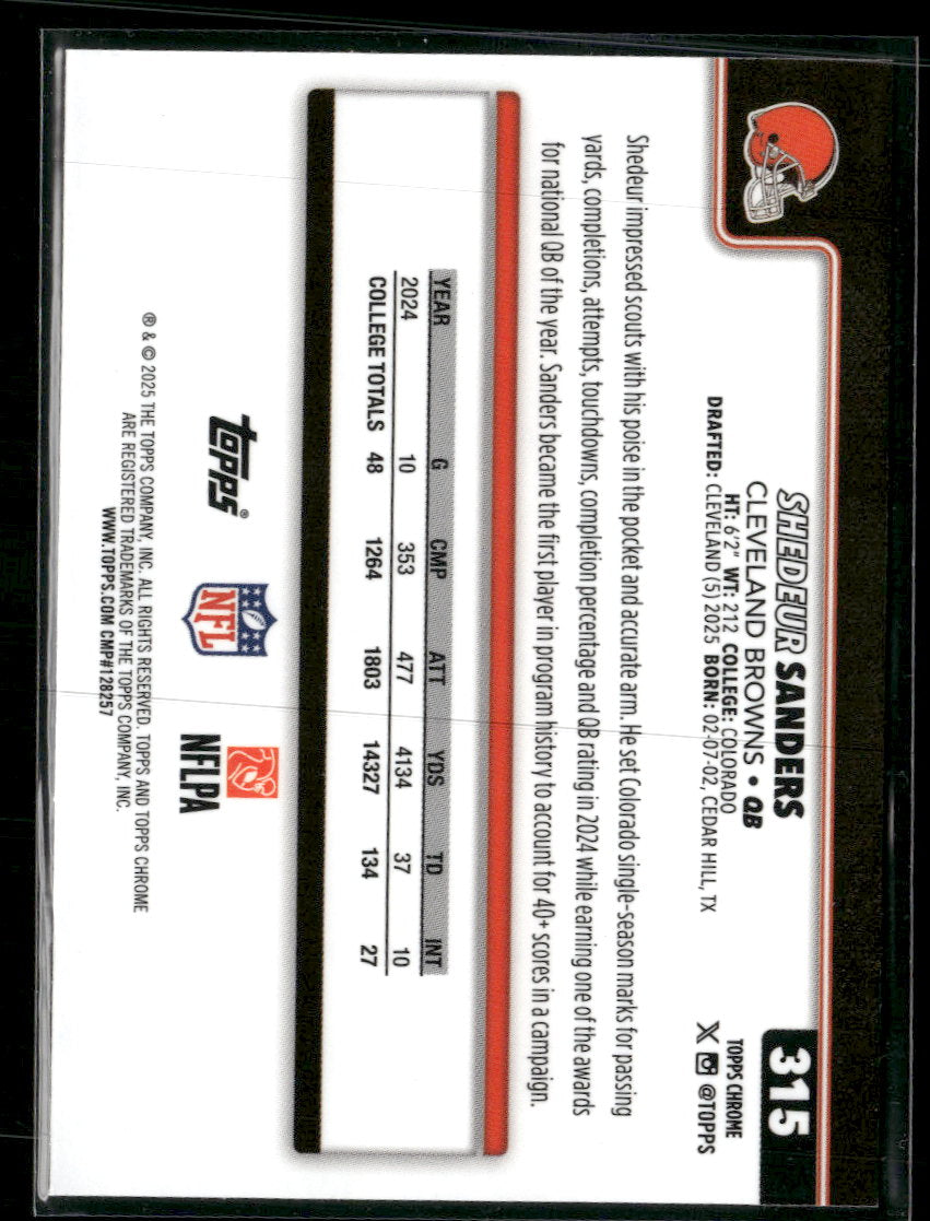2025 Topps Chrome Hot Pink X-Fractor Shedeur Sanders Rookie #315