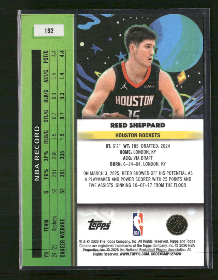 2025-26 Topps Chrome Cosmic White Hole Refractor Reed Sheppard #192