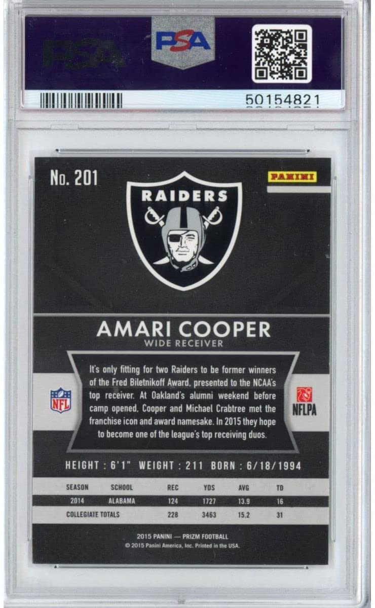 Graded 2015 Panini Prizm Amari Cooper #201 Running Rookie RC Football Card PSA 10 Gem Mint