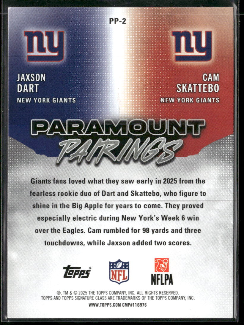 2025 Topps SC Paramount Pairings Magenta C. Skattebo / J. Dart #/250 #PP-2