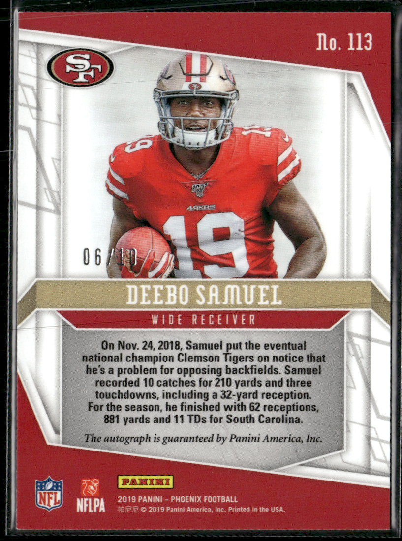 2019 Panini Phoenix Rookie Auto Green Deebo Samuel Rookie #/10 #113