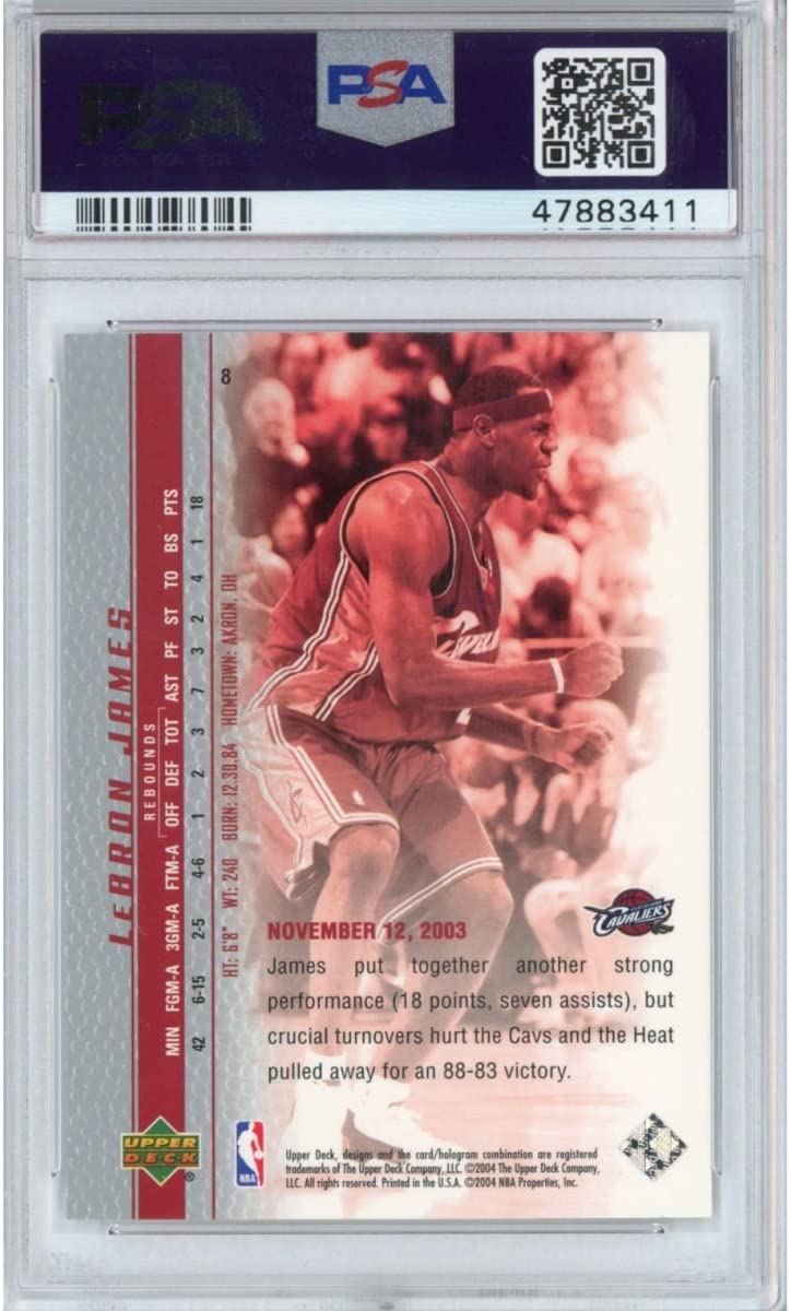 Graded 2003-04 Upper Deck UD LeBron James #8 Phenomenal Beginning Rookie RC Basketball Card PSA 10 Gem Mint