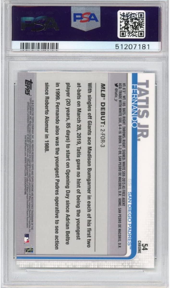 Graded 2019 Topps Chrome Update Fernando Tatis Jr. #54 Rookie RC Baseball Card PSA 10 Gem Mint