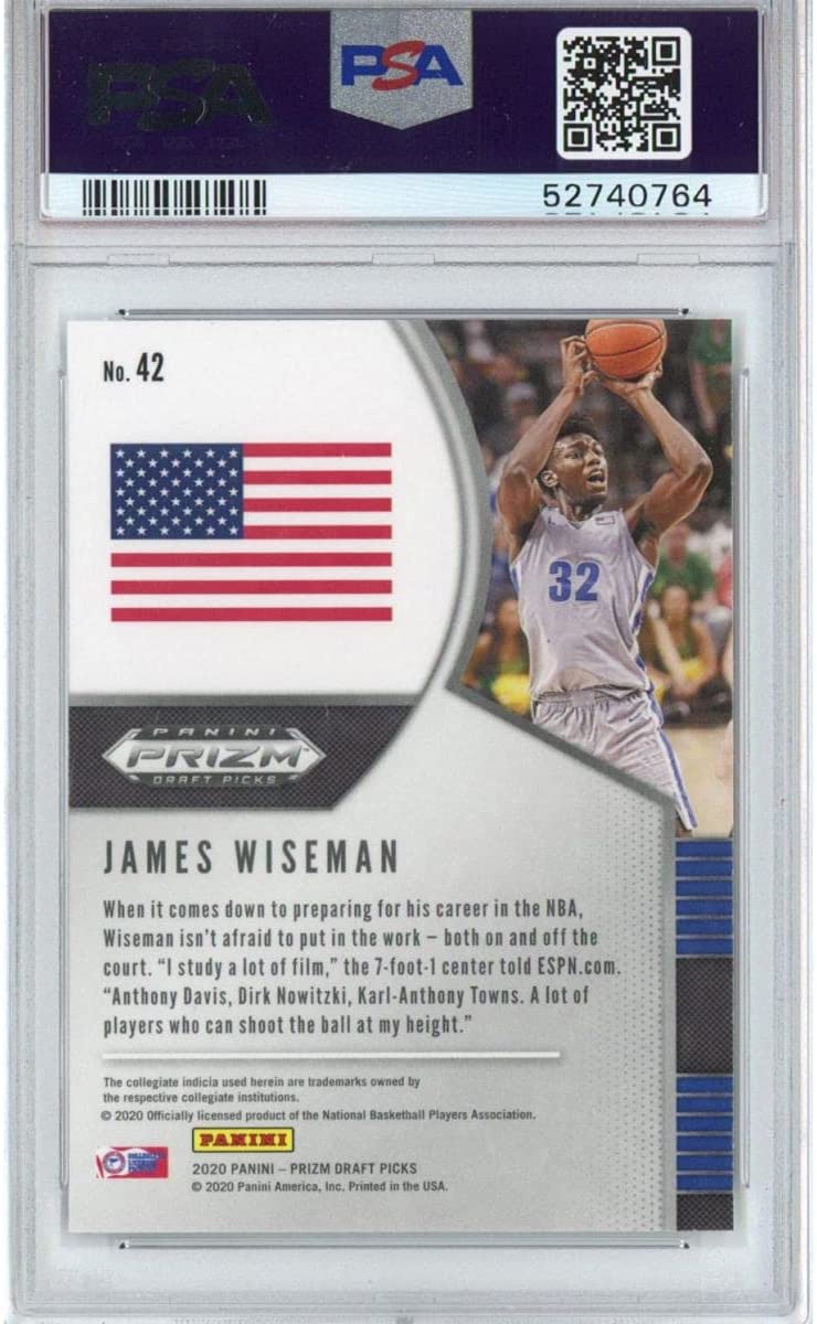 Graded 2020-21 Panini Prizm DP Draft Picks James Wiseman #42 Rookie RC Basketball Card PSA 10 Gem Mint