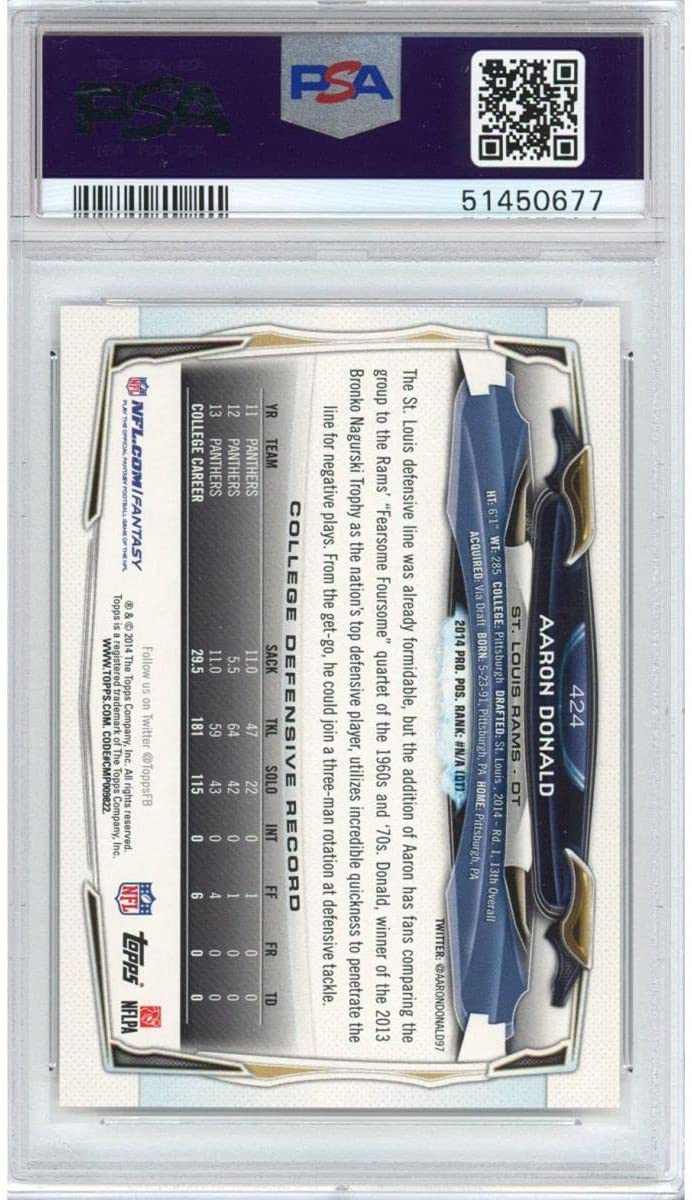 Graded 2014 Topps Aaron Donald #424 No Helmet Rookie RC Football Card PSA 10 Gem Mint