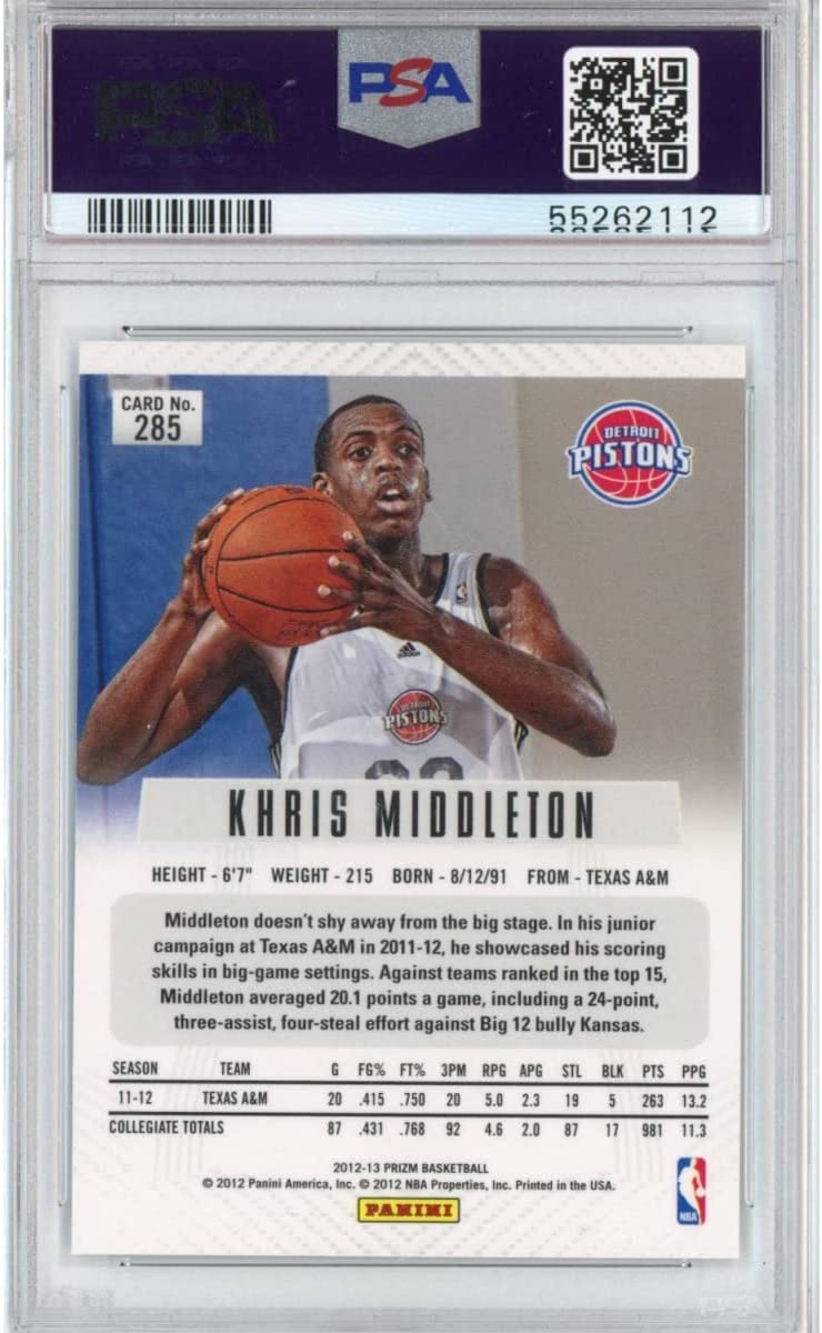 Graded 2012-13 Panini Prizm Khris Middleton #285 Rookie RC Basketball Card PSA 10 Gem Mint