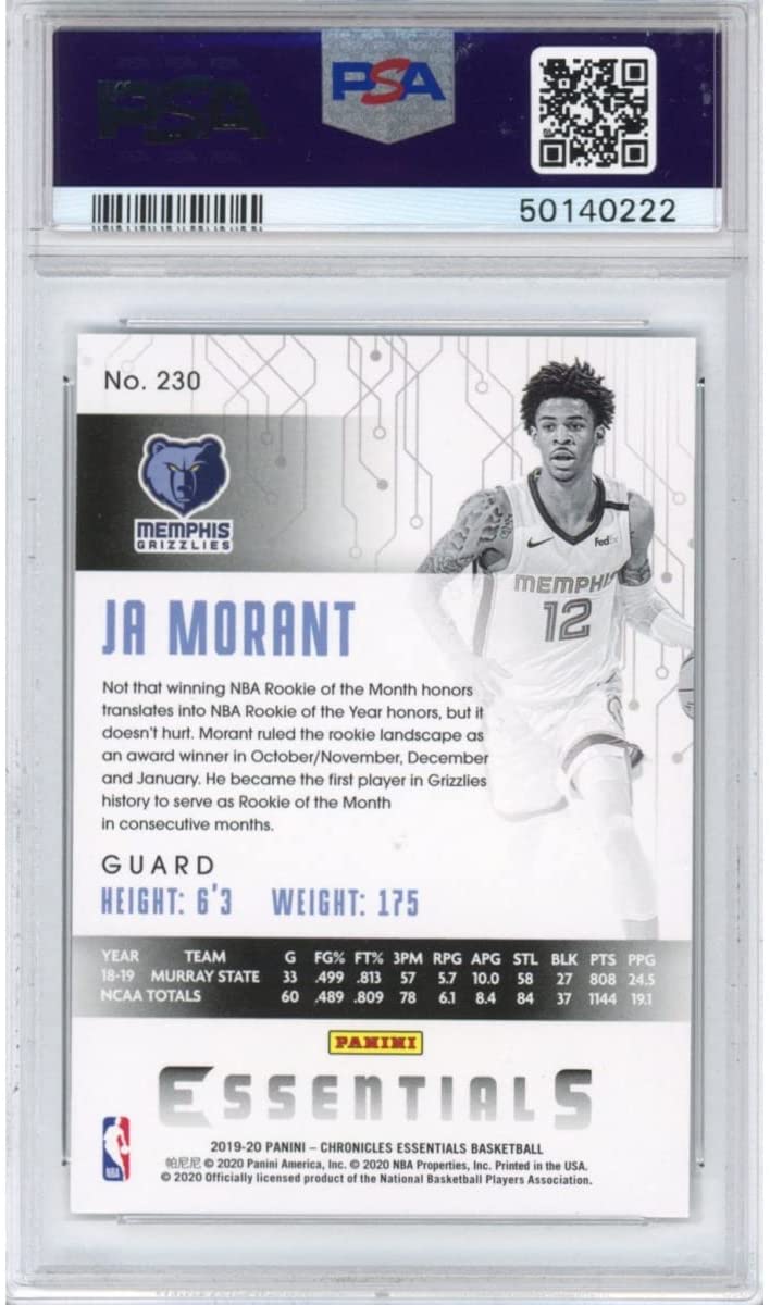 Graded 2019-20 Panini Chronicles Ja Morant #230 Rookie RC Basketball Card PSA 10 Gem Mint