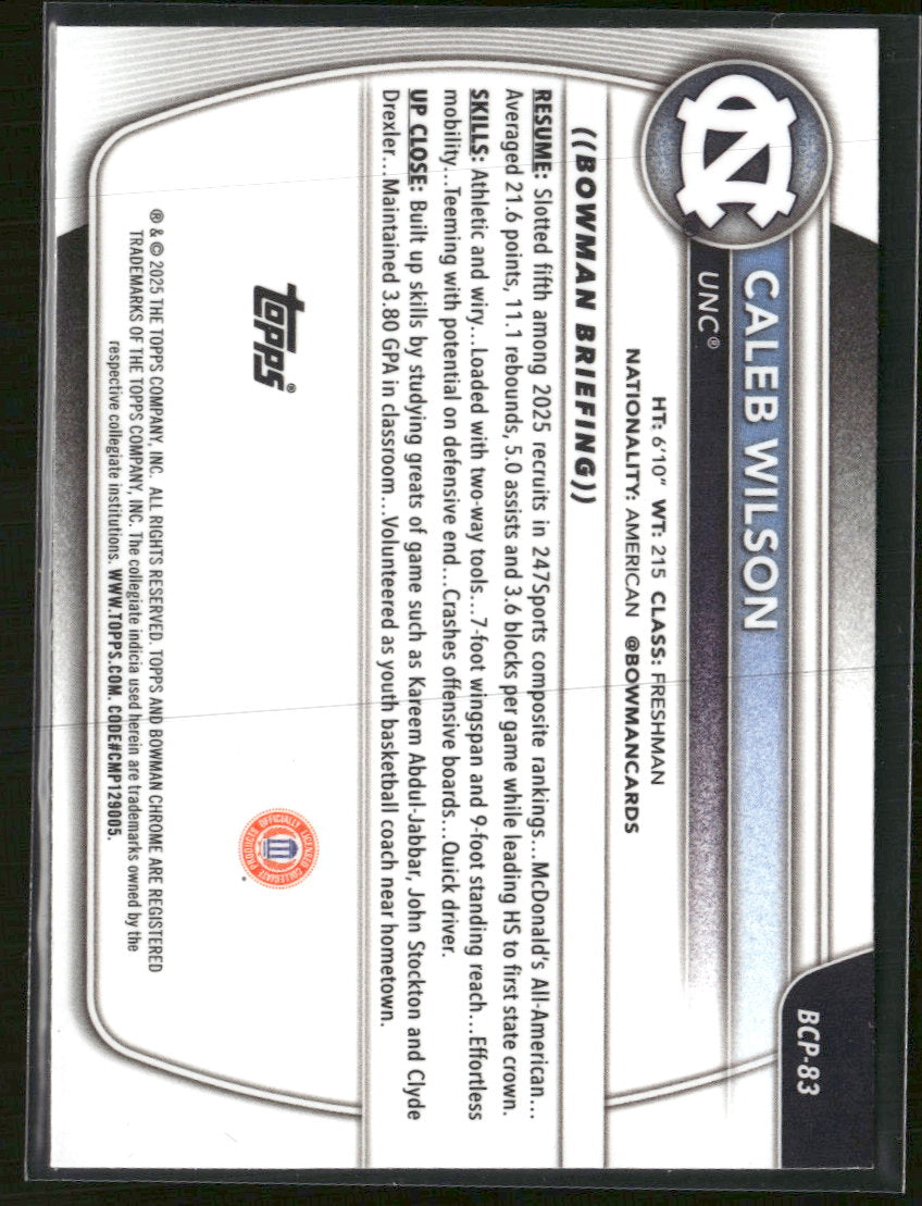 2025-26 Bowman Chrome Prospects Mojo Refractor Caleb Wilson #BCP-83
