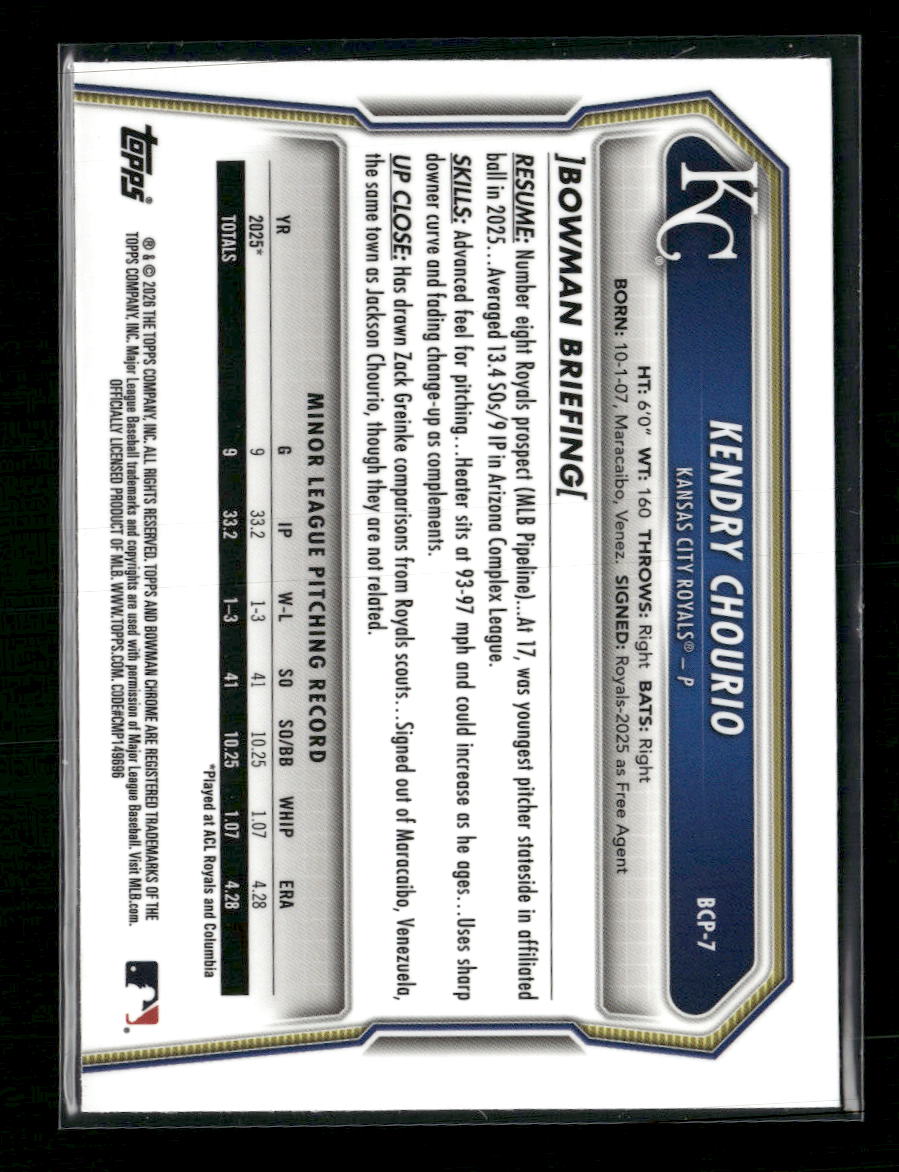 2026 Bowman Chrome Prospects Mojo Pink Refractor Kendry Chourio #/199 #BCP-7