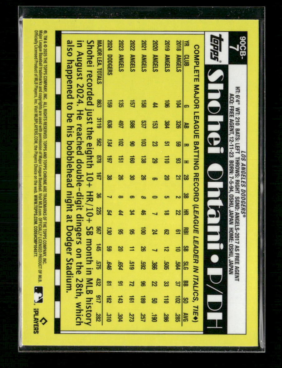 2025 Topps Chrome 1990 Topps Baseball 35th Anniversary Shohei Ohtani #90CB-7