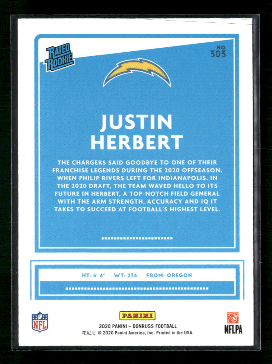 2020 Donruss Rated Rookies Canvas Justin Herbert Rookie #303