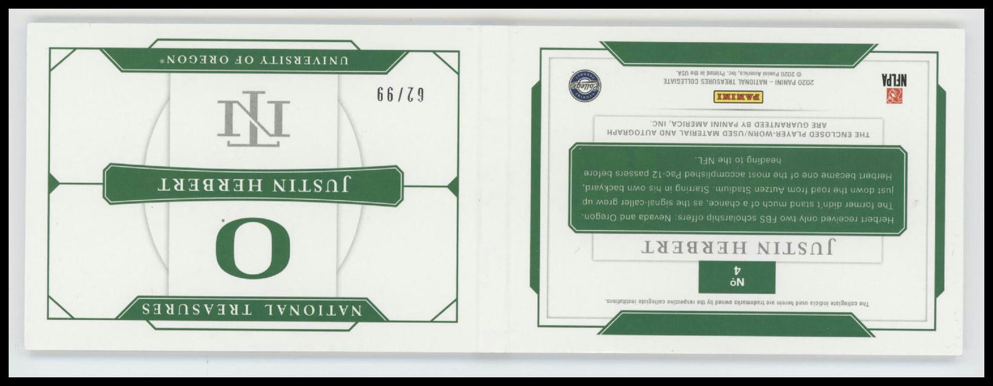 Panini National Treasures Collegiate Combo Booklet Justin Herbert #/99 Auto #4