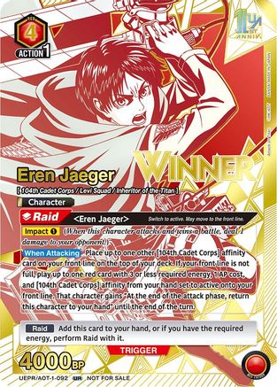 Eren Jaeger (092) (Winner) (UEPR/AOT-1-092) - Union Arena Promotion Cards Foil