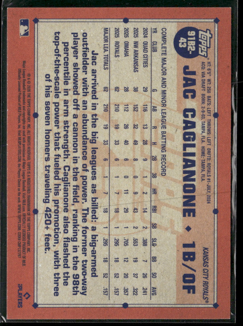 2026 Topps 1991 Baseball Orange Jac Caglianone #/25 #91B2-43