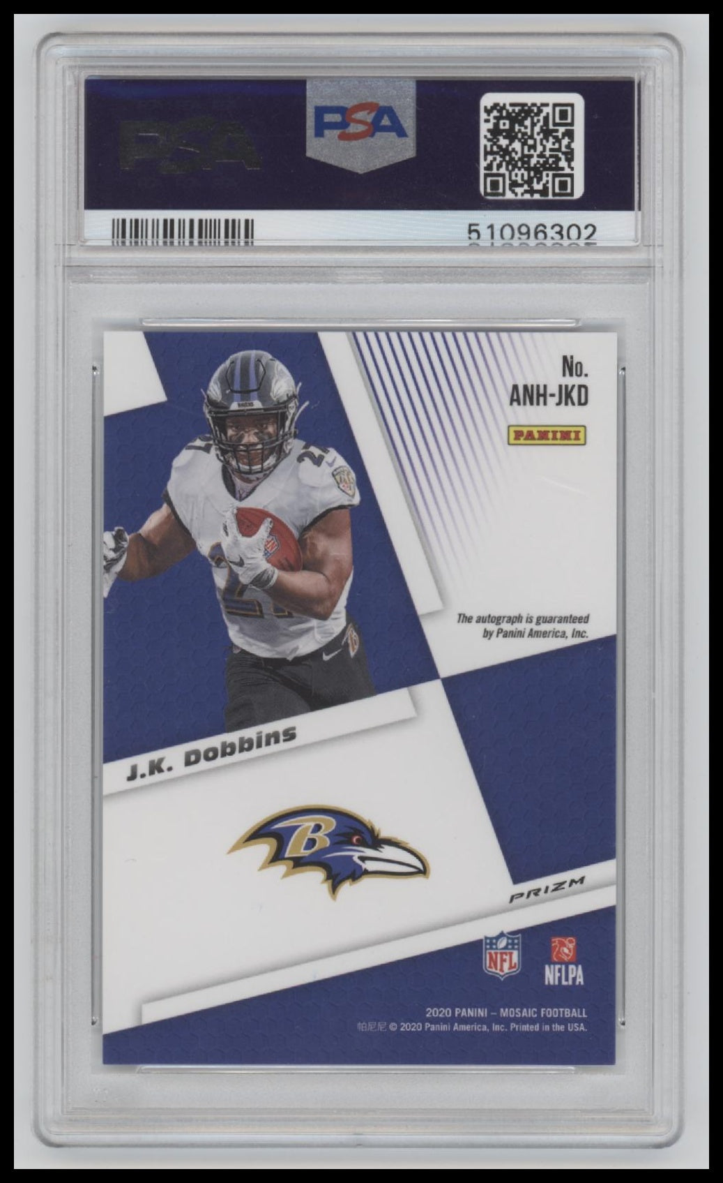 2020 Panini Mosaic Autographs No Huddle J.K. Dobbins 10 PSA #ANHJKD