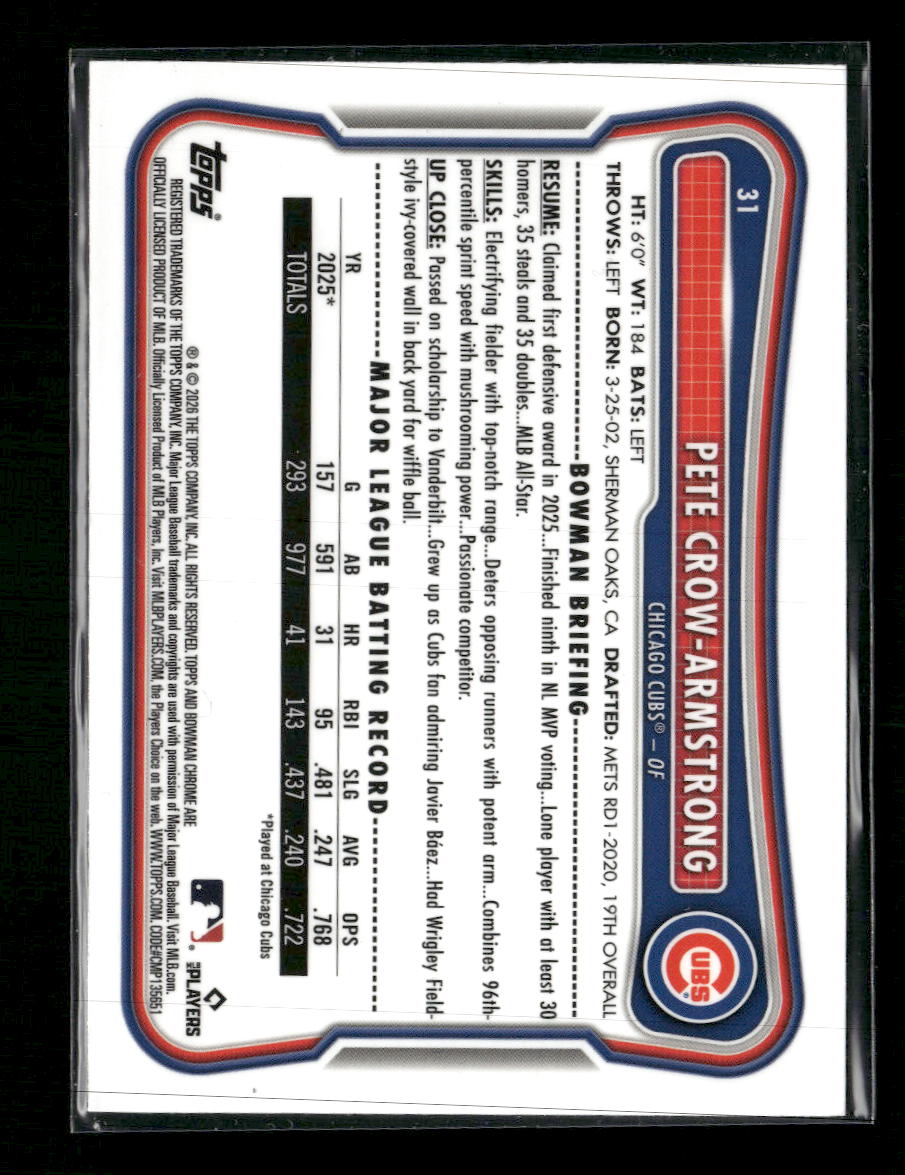 2026 Bowman Chrome Mojo Sky Blue Refractors Pete Crow-Armstrong #/499 #31