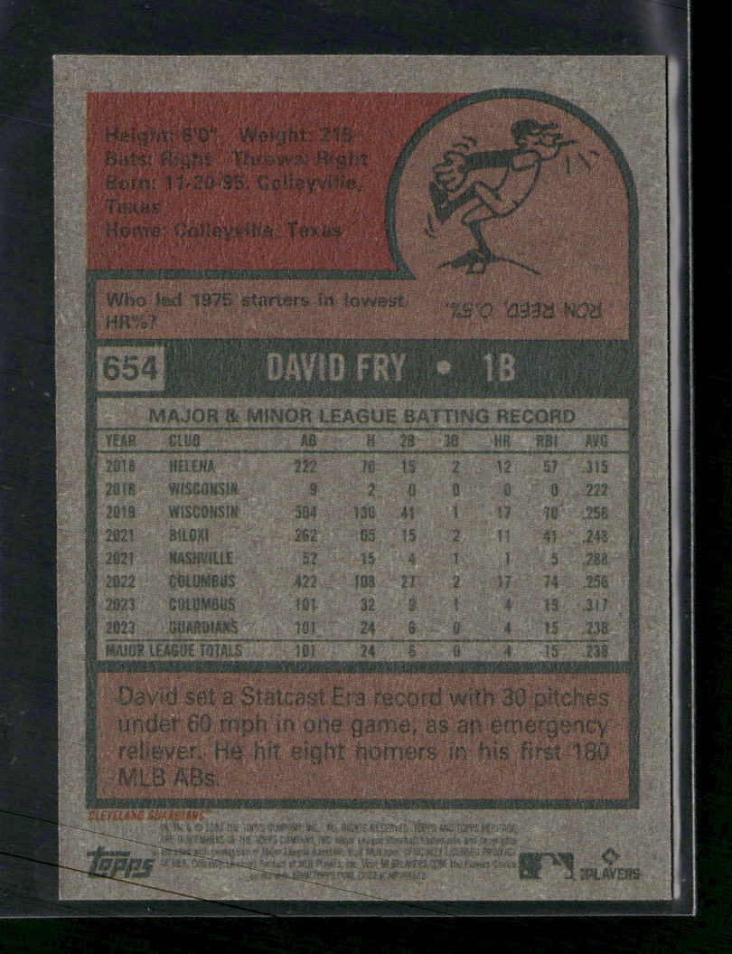 2024 Topps Heritage Mini David Fry Rookie #654