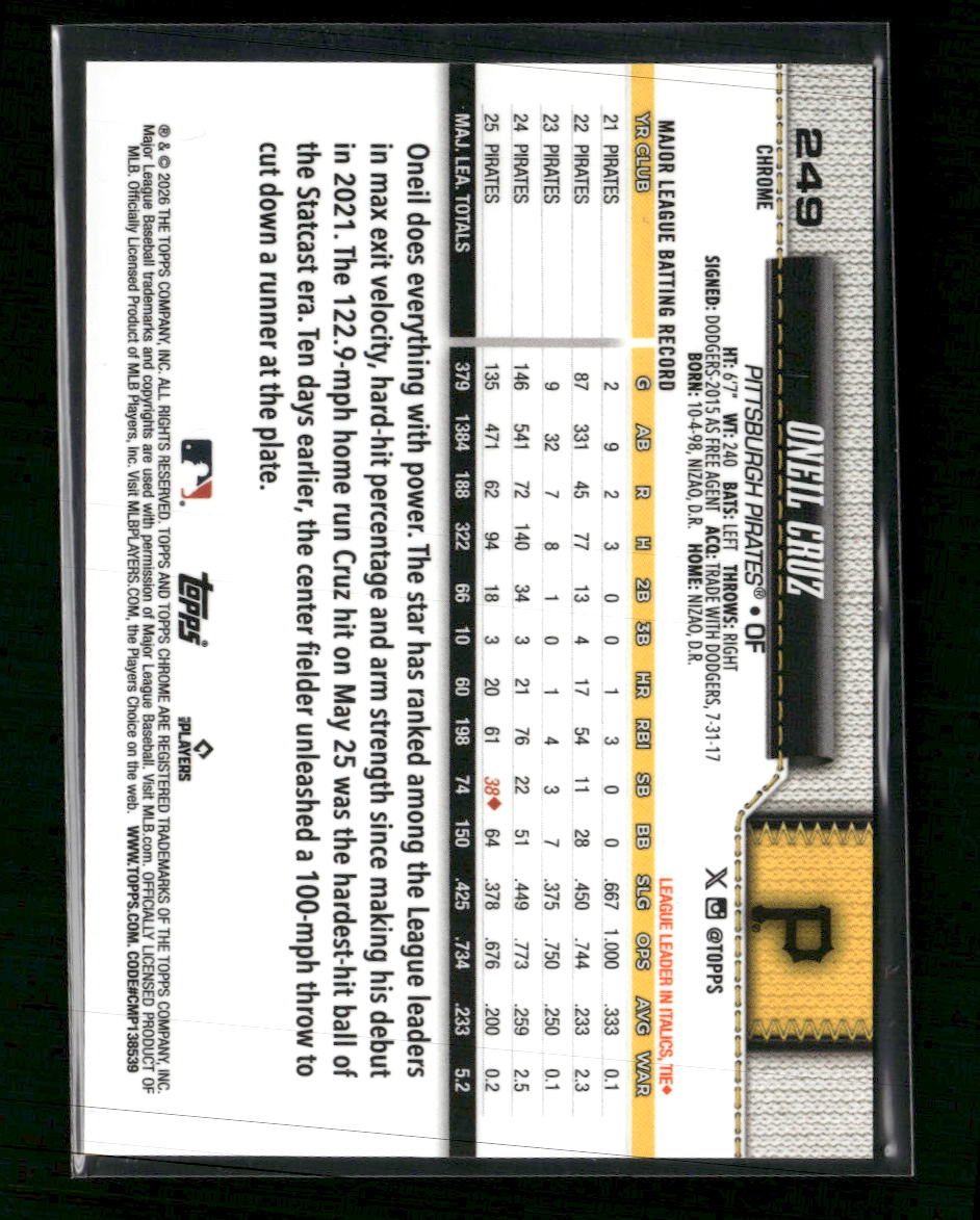 2026 Topps Chrome Gold Raywave Refractors Oneil Cruz #/50 #249