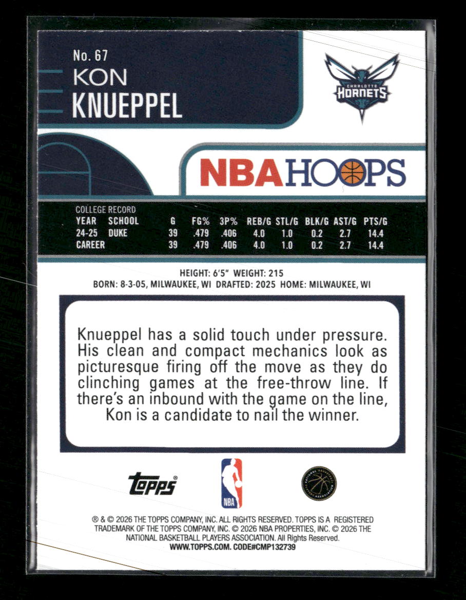 2025-26 Hoops Green Hoops Kon Knueppel Rookie #67