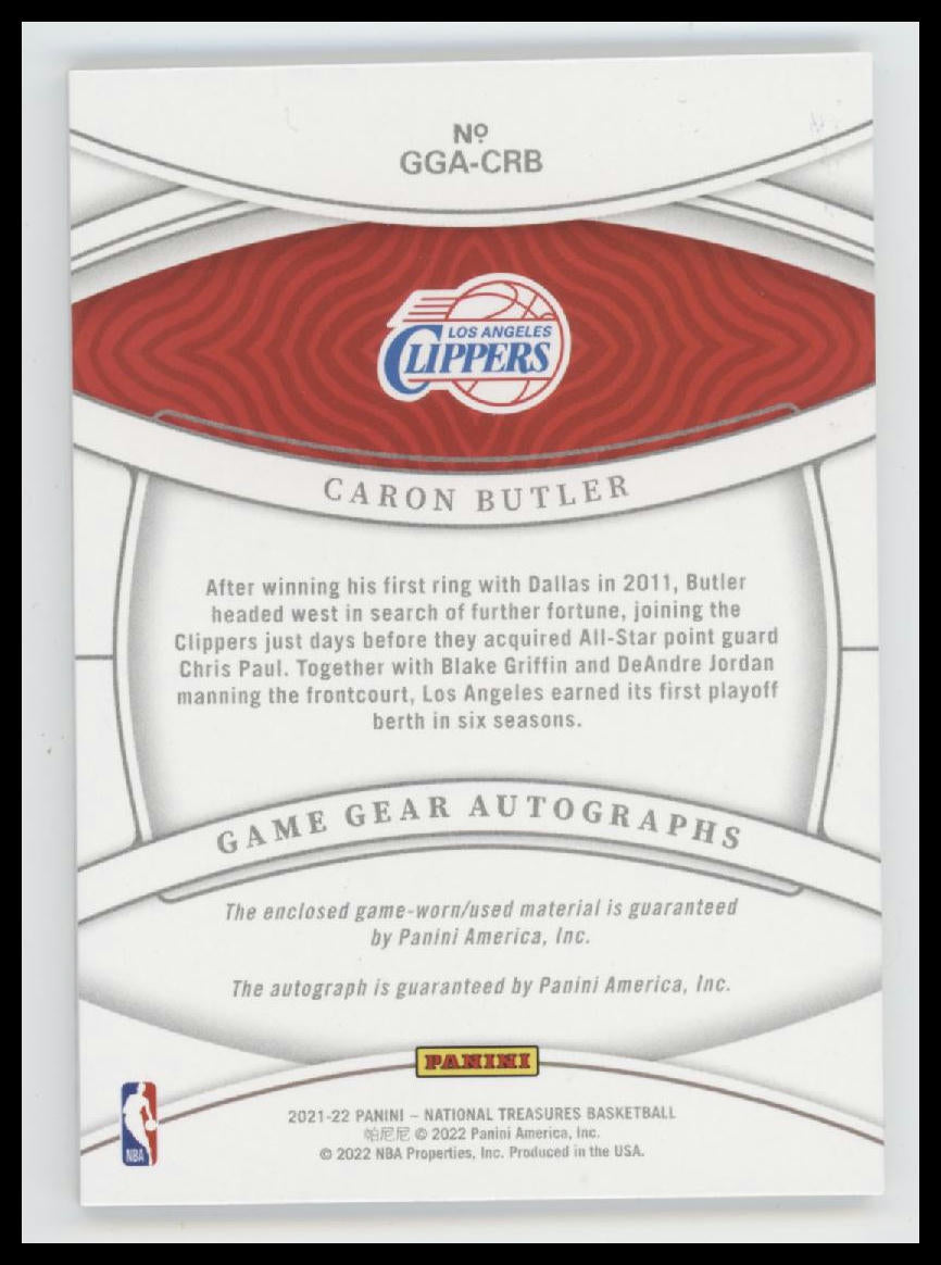 2021-22 Panini National Treasures Game Gea Prime Caron Butler #/25 Auto #GGA-CRB