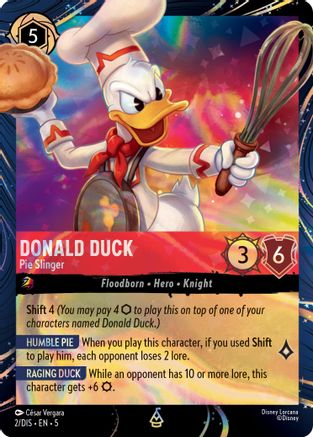 disney lorcana promo cards Donald Duck - Pie Slinger (2) Choose One:DB FIN Jumbo Cactuar TCG Over RRP Text() function init checkOverflow(cardText)) Lorcana Cards by Franchise