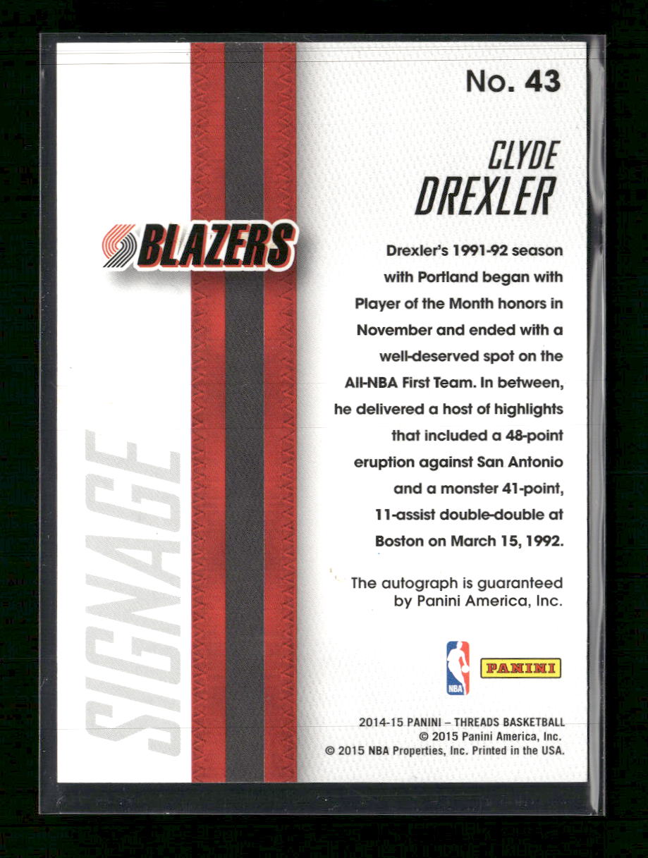 2014-15 Panini Threads Signage Clyde Drexler #/49 Auto #43