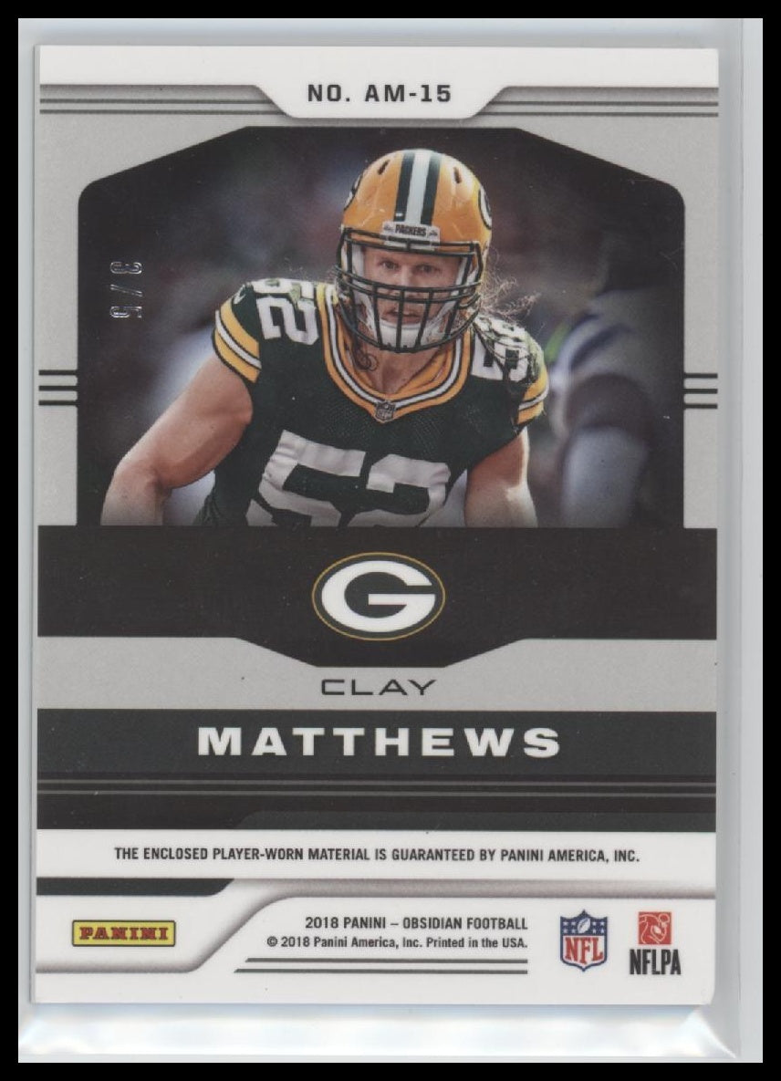 2018 Panini Obsidian Atomic Material Relics Electric Etch Red Clay Matthews /5