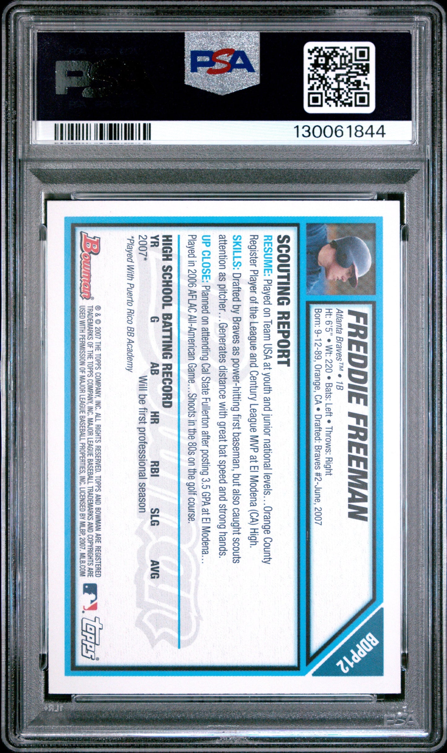 2007 Bowman Draft Picks & Prospect Freddie Freeman 8 PSA #BDPP12