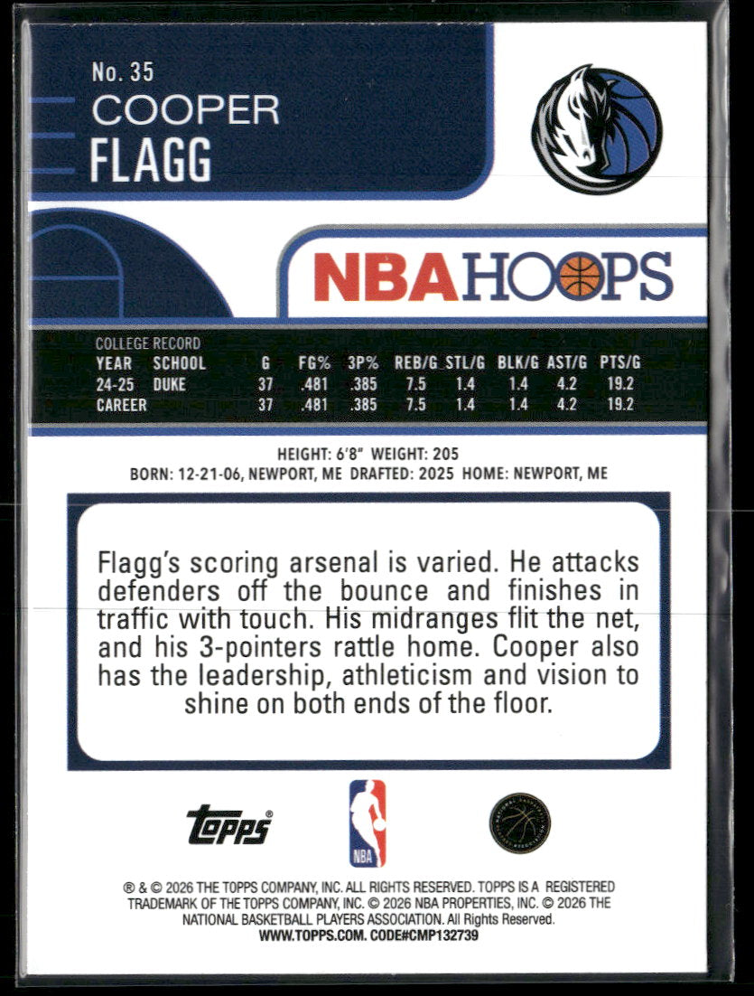 2025-26 Hoops Cooper Flagg RC #35