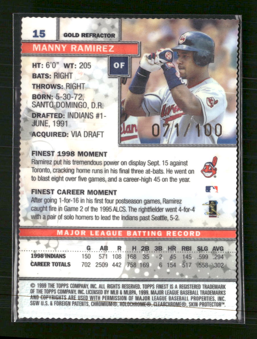 1999 Finest Gold Refractors Manny Ramirez #/100 #15