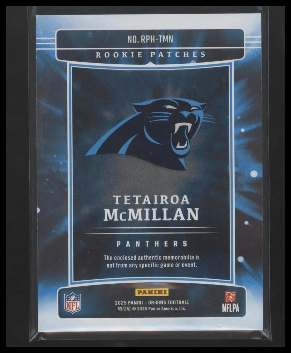 2025 Panini Origins Rookie Patches Blue Tetairoa McMillan #/49 #RPH-TMN