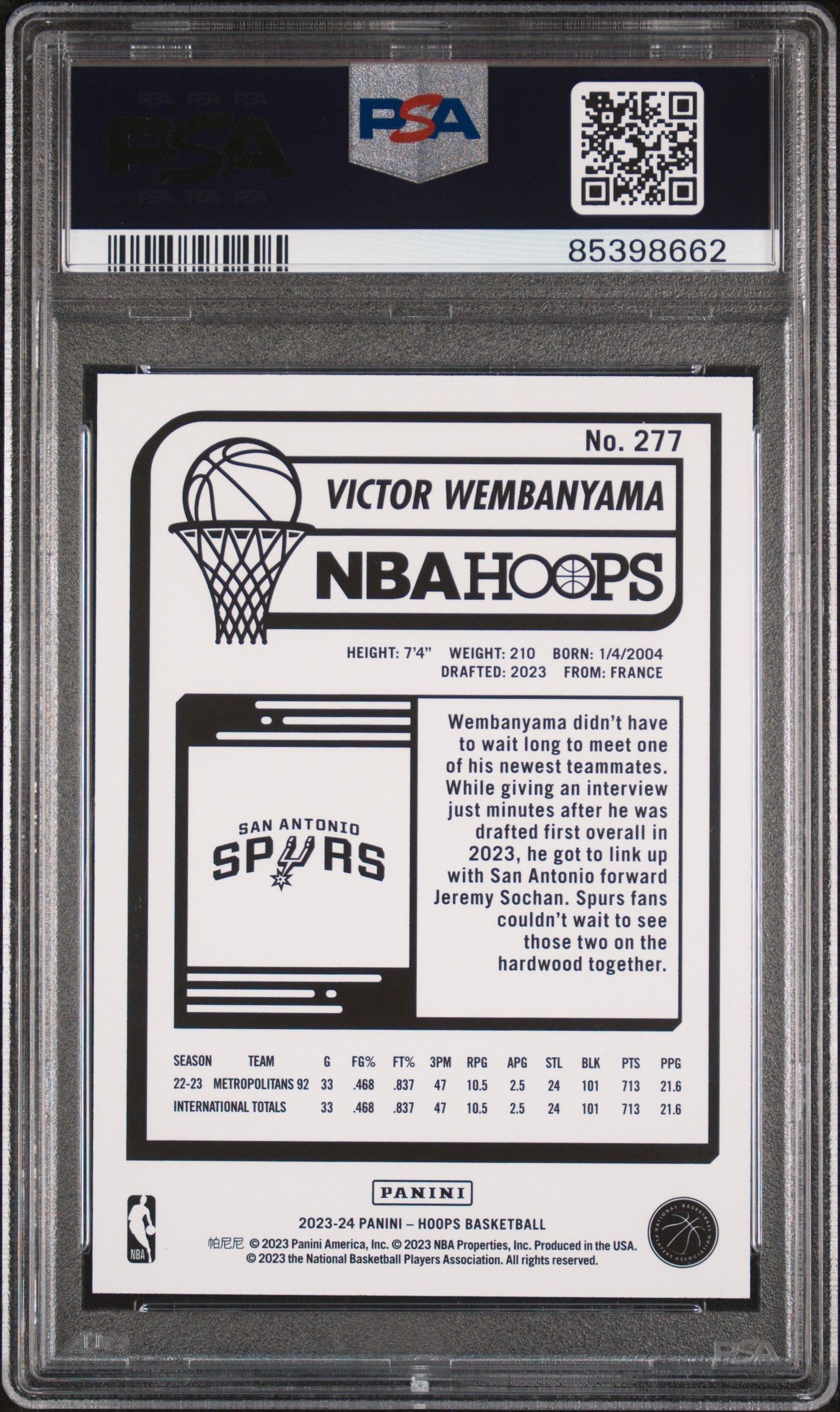 2023 Panini NBA Hoops Victor Wembanyama 10 PSA #277