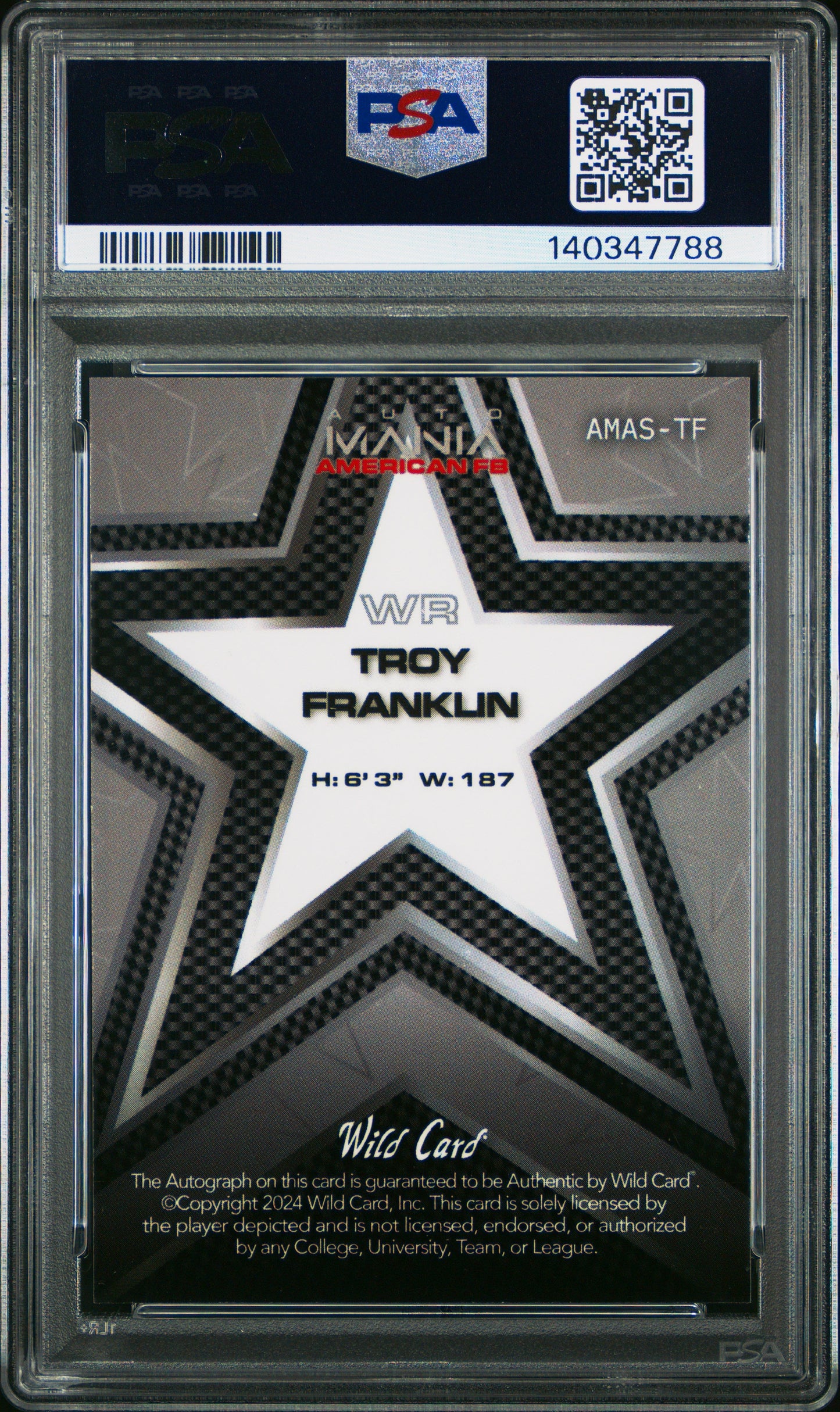 2024 Wild Card Auto Mania Autographs Fireworks 4 1/1 Troy Franklin 9 PSA