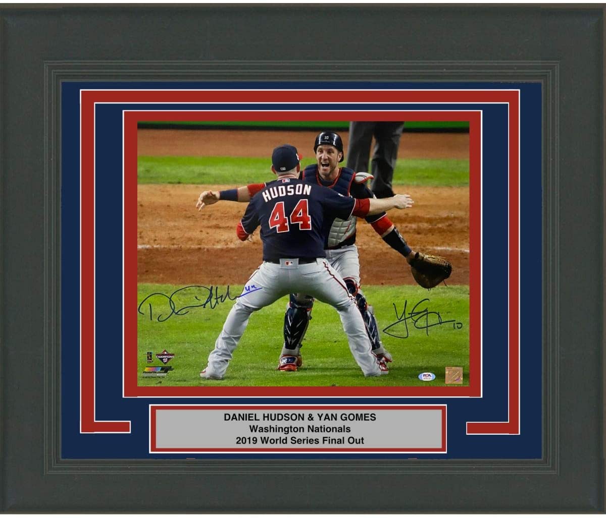 Framed Autographed/Signed Daniel Hudson & Yan Gomes Dual 2019 World Series Washington Nationals Final Out 16x20 Baseball Photo PSA/DNA COA