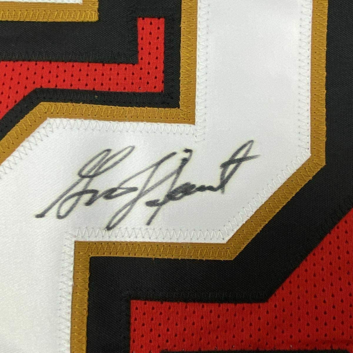Framed Autographed/Signed Garrison Hearst 35x39 San Francisco Red Football Jersey JSA COA