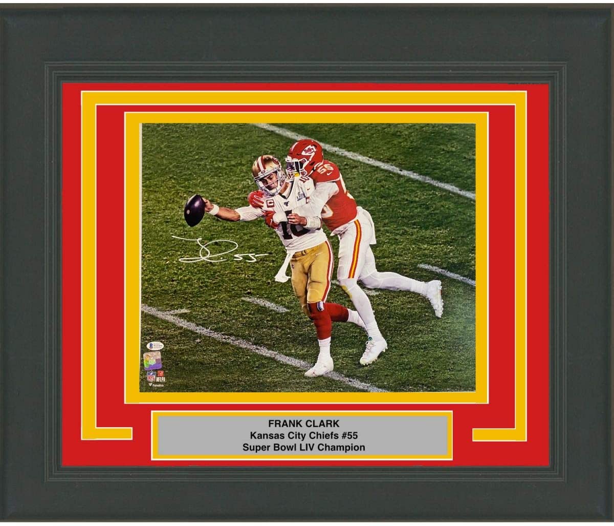 Framed Autographed/Signed Frank Clark Super Bowl LIV Sack Kansas City Chiefs 16x20 Football Photo Beckett BAS COA - Golden Apple Comics