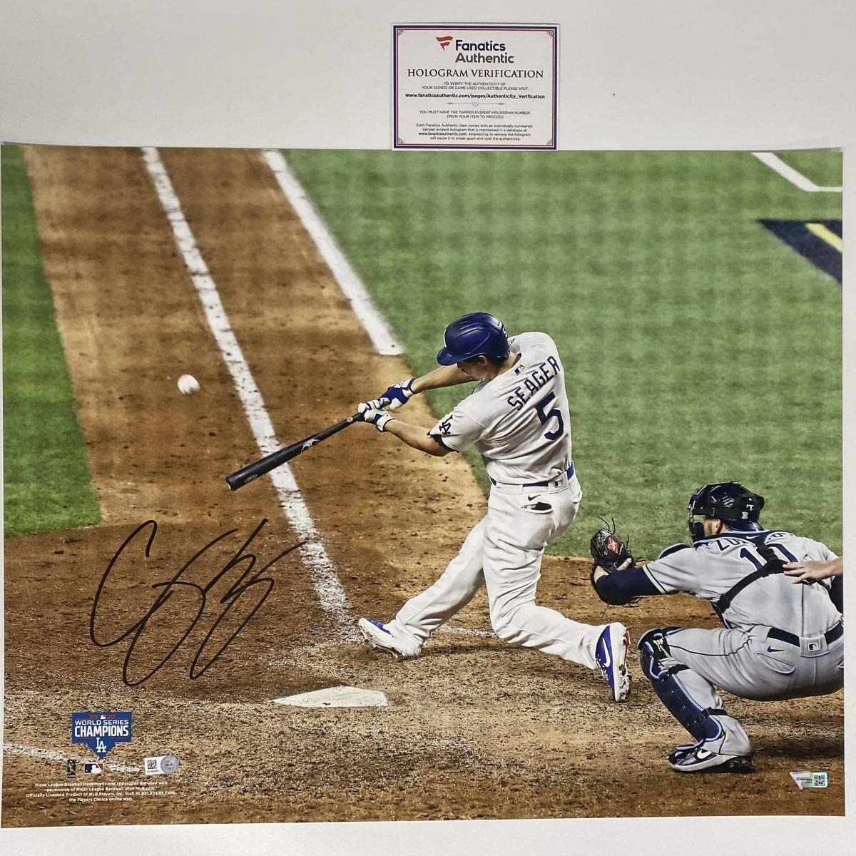 Autographed/Signed Corey Seager 2020 World Series Los Angeles LA Dodgers 16x20 Baseball Photo Fanatics COA
