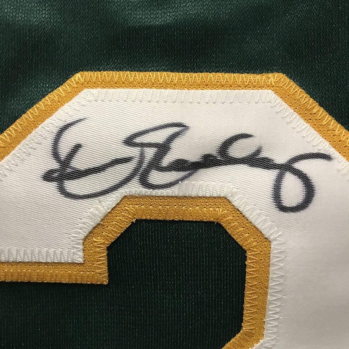 Framed Autographed/Signed Dennis Eckersley 35x39 Oakland Green Baseball Jersey JSA COA