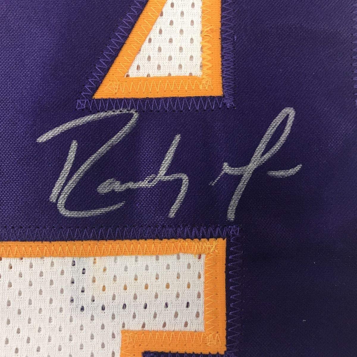 Framed Autographed/Signed Randy Moss 35x39 Minnesota White Football Jersey JSA COA