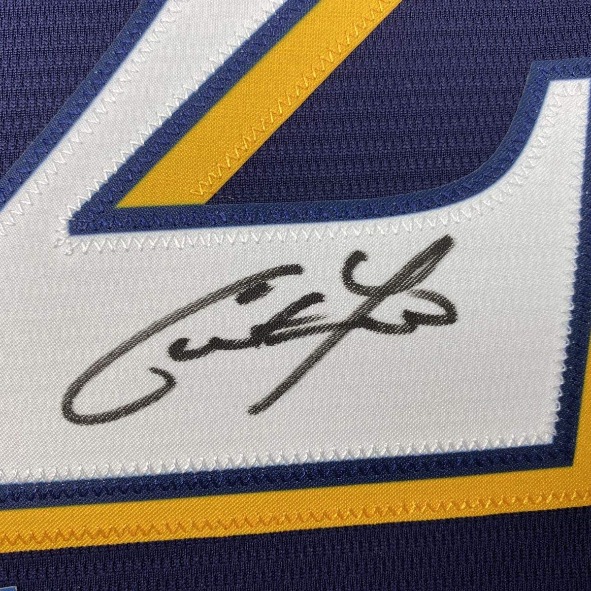 Framed Autographed/Signed Christian Yelich 35x39 Milwaukee Blue Baseball Jersey Beckett BAS COA