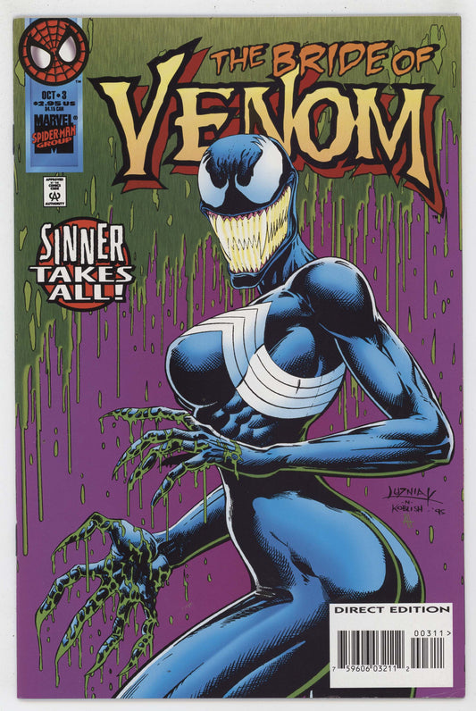 Venom Sinner Takes All 3 Marvel 1995 NM- 9.2 Larry Hama Sin Eater 1st She-Venom