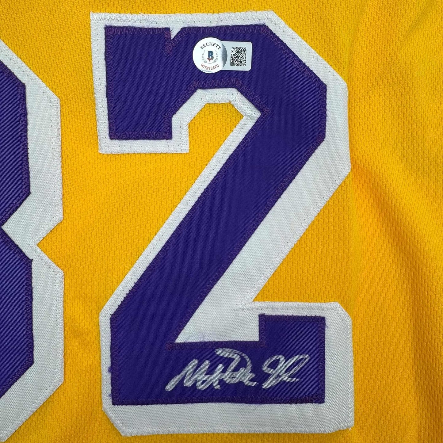 Framed Autographed/Signed Earvin Magic Johnson 35x39 Los Angeles LA Yellow Basketball Jersey Beckett BAS COA