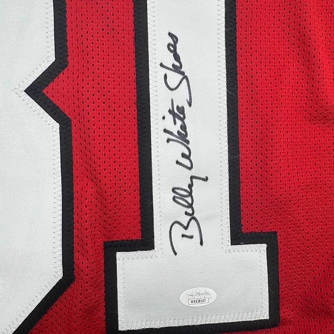 Framed Autographed/Signed Billy White Shoes Johnson 35x39 Atlanta Red Football Jersey JSA COA - Golden Apple Comics