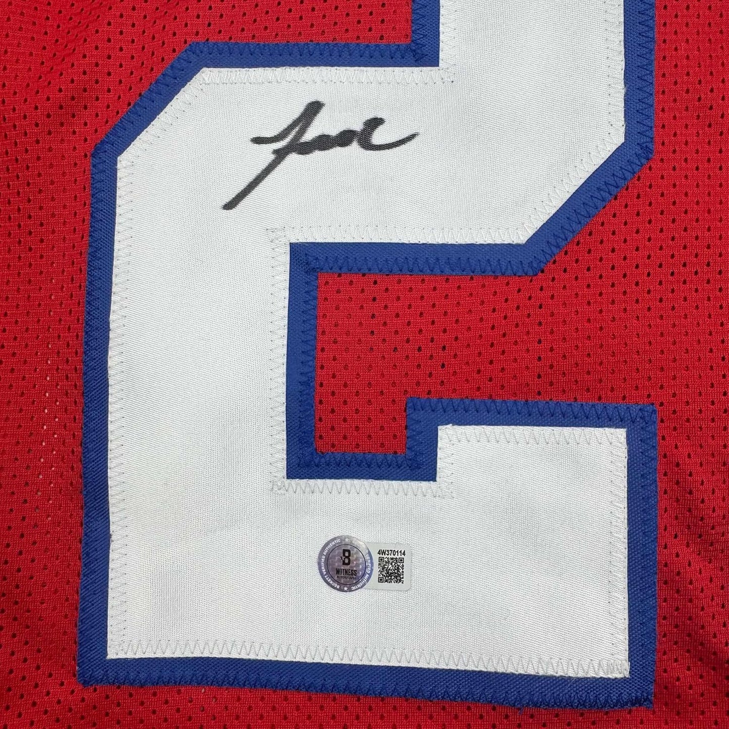 Framed Autographed/Signed Jaylinn Hawkins 35x39 New England Red Football Jersey Beckett BAS COA - Golden Apple Comics