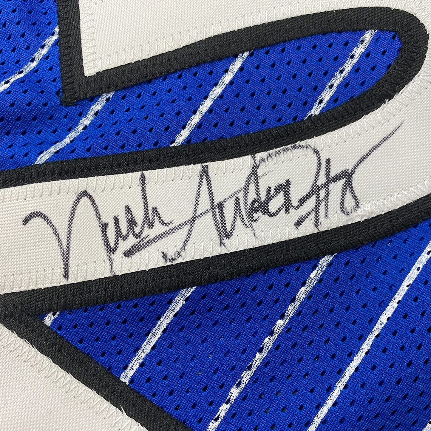 Framed Autographed/Signed Nick Anderson 35x39 Orlando Blue Pinstripe Basketball Jersey PSA/DNA COA