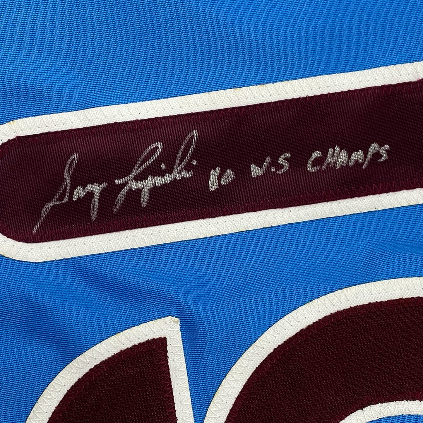 Framed Autographed/Signed Greg Luzinski 35x39 80 WS Champs Philadelphia Retro Blue Baseball Jersey JSA COA - Golden Apple Comics